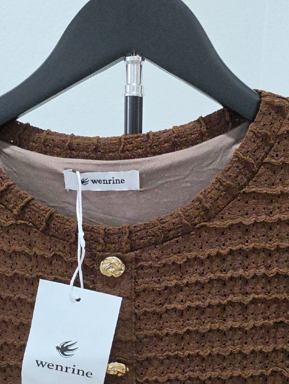 Brown Textured Button-Front Midi Dress - Picture 2 of 8
